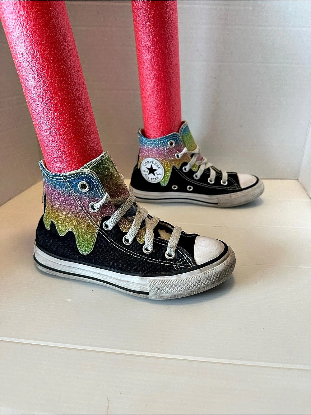Converse Chuck Taylor All Star High Top Sneakers Black Multicolor Girls US 12